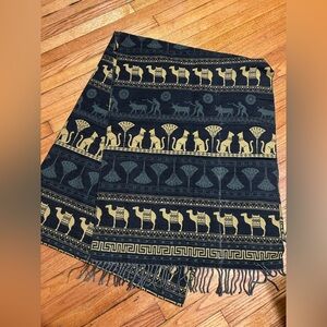 100% Cashmere Silkapli 136 Inch Long Egyptian Themed Scarf  With Tassels